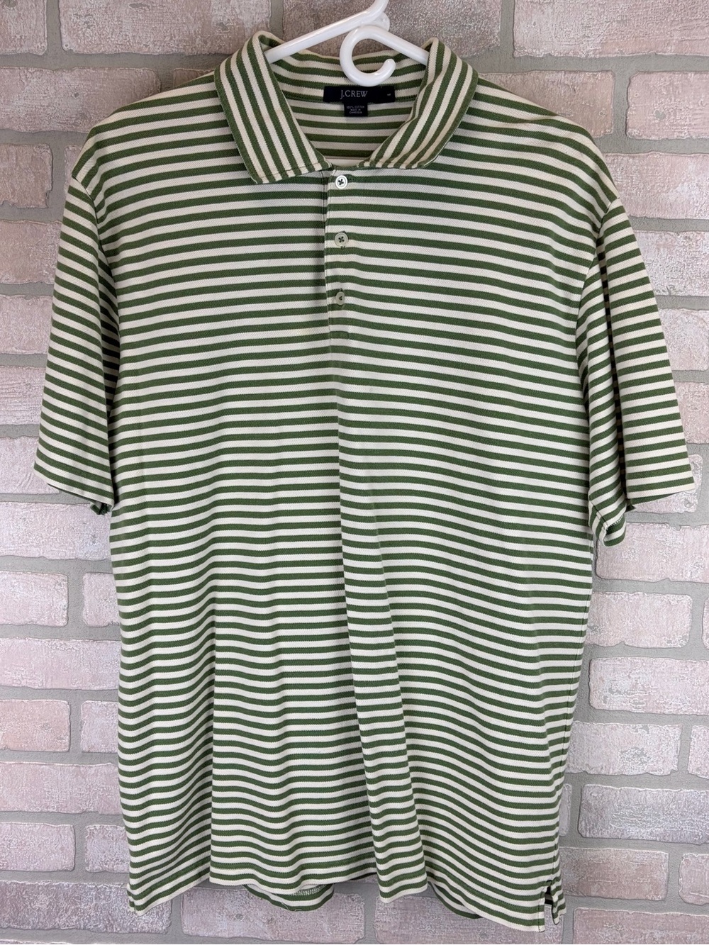 J. Crew Olive Green and White Striped 100% Cotton Shirt Men’s Large